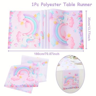 TEMU 1pc,rainbow Unicorn Polyester Table Runner,180*35cm,unicorn Themed Party Table Decor,birthday Party Decoration,wedding Bridal Shower Party Decor,baby Shower Party Supplies,party Tablecover Image