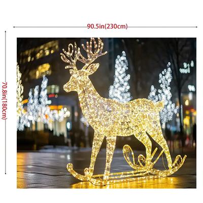 TEMU 1pc Glowing Golden Reindeer Decoration With Twinkling Lights - Festive Christmas & Holiday Party Decor, Warm Yellow String Lights, Polyester Material, Home, Studio, And Event Setup Image