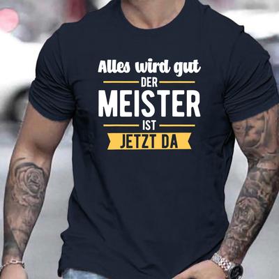 TEMU Men's Casual Crew Neck T-shirt With Inspirational German Quote - Stretch, Regular Fit, Summer Style Tee For Adults, Tee Shirt Image