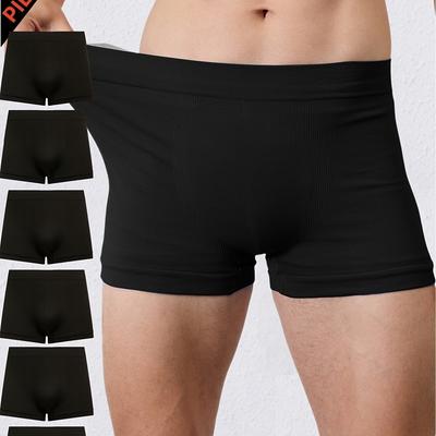 TEMU 6pcs Men' Breathable Boxer Briefs - Fit, Stretch Solid , Machine Washable, Smooth Fabric For Casual Attire, Casual Underwear | No Stitching | Medium Elasticity Image