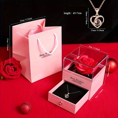 "TEMU 1pc Preserved Artificial Rose With "one Languages I Love You" Necklace, Plastic Gift Box Set For Day, Valentine's, Christmas, Thanksgiving, Graduation - No Electricity Needed" Image