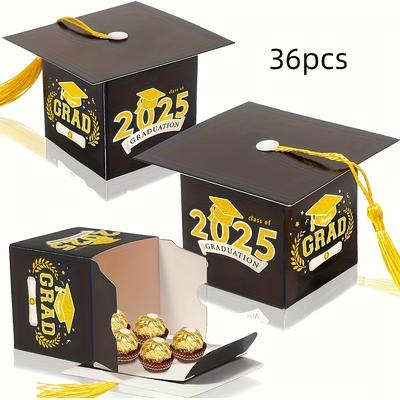 TEMU 24pcs/36pcs, Graduation Favors Candy Boxes For - Black Graduation Candy Boxes With Tassel For Congrats Graduation Gifts, Party Gift Boxes And Goodie Bags Image
