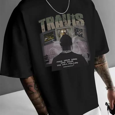 TEMU Animated Scene Print Men's Casual T-shirt, Summer Men's Round Neck Short Sleeve T-shirt, Fashionable And Versatile Trendy Print Short Sleeves. Image