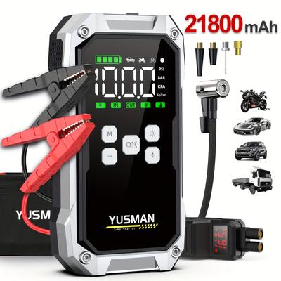 TEMU Yusman Car Jump Starter With 150psi Air Compressor, 6000a 12v Portable Power Bank For All Vehicles Up To 10l Engines, 4-in-1 Emergency Kit With Led Lights & Lcd Display Image