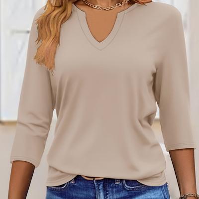 TEMU Women's Casual Solid V-neck Short Sleeve Blouse - Lightweight Polyester, Machine Washable - Spring/summer, Everyday Blouse | | Lightweight Fabric Image