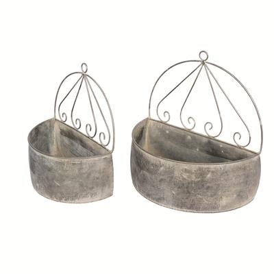 TEMU Vintage 2-piece Set Hanging Planter Baskets - Metal Oval Wall Planters With Decorative Scrollwork For Garden, Patio, Balcony - Versatile Indoor & Outdoor Floral & Greenery Display Accessories Image