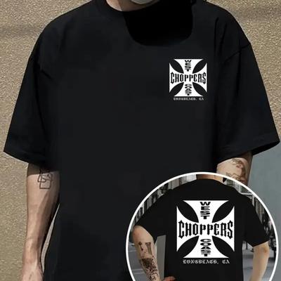"TEMU Men's Casual Graphic T-shirt - Breathable Polyester, Loose Fit Short Sleeve, Beige With "" Print & Badge Design, Geometric Pattern, Machine Washable, Summer Streetwear Or , Comfortable Tee" Image