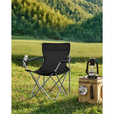TEMU Set Of 2 Folding Camping Chairs, Outdoor Chairs With Armrests And Cup Holder, Stable Structure, Max. Capacity 120 Kg Image