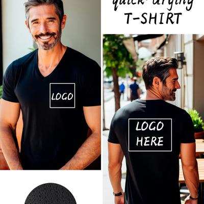 TEMU [customised Products] Men's Quick-drying V-neck T-shirt, Personalise Your T-shirt With Front And Back Prints, Athleisure, , , Gifts, Holiday Gifts Image