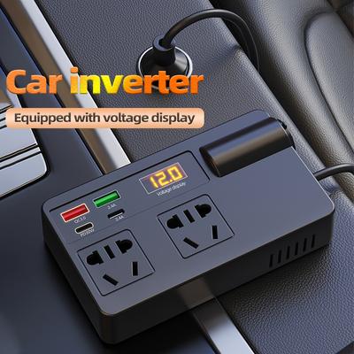 TEMU Annjiatuu Car Inverter Amplifier With Phone Socket - Usb Charging, Universal Fit, Led Display, No Battery Needed, Blac Image