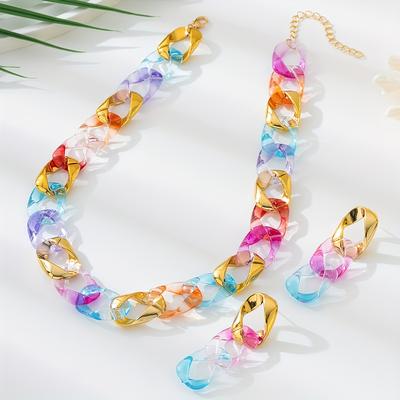 TEMU A Set Of 3 Stylish Hollow Ccb Cuban Gradient Chain Necklaces Suitable For Women' Party Wear. Image