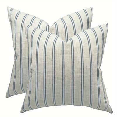 TEMU Vintage Linen Blue Striped Pillow Covers - Machine Washable, Zip Closure, Suitable For Multiple Bed Sizes, Woven With Polyester Image