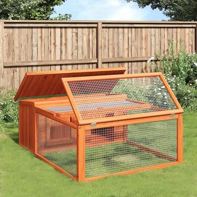 TEMU Solid Pine Wood Rabbit & Poultry Hutch 117.5x97x47.5cm - Outdoor Weather-resistant Design With Wire Mesh Ventilation, Spacious Multi-level Cage For Rabbits, , Small Pets (brown) Image