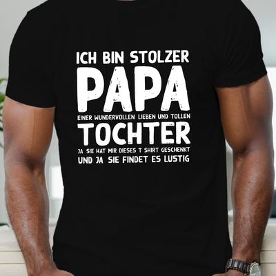 "TEMU Men's Casual Papa Graphic T-shirt - Short Sleeve, Summer Style, White With Black Text "ich Bin Stobler Papa", Lightweight Polyester, Round Neck, Machine Washable" Image