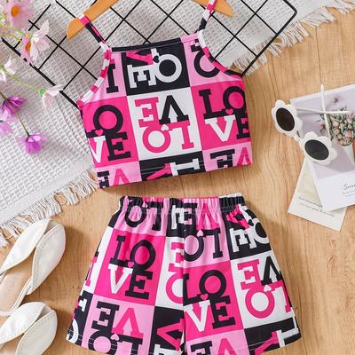 TEMU Young Girl Letter Pattern Sports Bra And Leggings Set 2pcs For Image