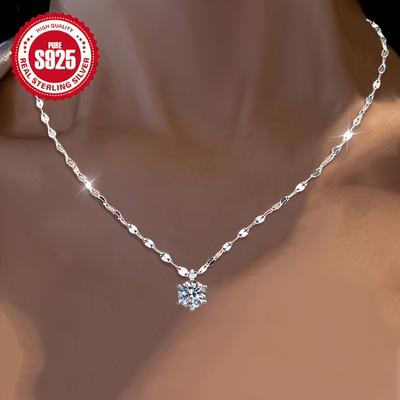 TEMU Elegant 925 Sterling Silvery Lip-shaped Pendant Necklace With Sparkling Cubic Zirconia, Twisted Rope Chain Design, Parties And Gifts Image