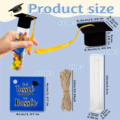 TEMU 37/73pcs Of 2025 Graduation Candy Jar Set Candy Container, With Graduation Cap And Graduation Card, Suitable For Diy 2025 Graduation Party (blue) Image