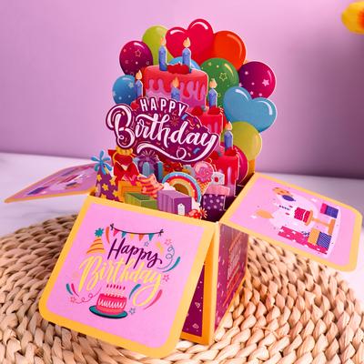 TEMU 1pc Happy Birthday Pop Up Greeting Card, Birthday Gift Birthday Party Invitation Card With Card Behind And , Party Supply Image