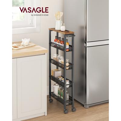 TEMU Vasagle 5-shelf Trolley Space-saving Kitchen Cart With Castors Handle Trolley For Small Kitchen Bathroom Living Rustic Image