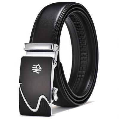 TEMU Stylish Black Leather Belt With Automatic Alloy , S Decor - Suitable For Women And Men, All Sizes Image