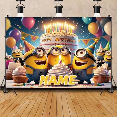 TEMU 1pc Birthday Party Banner - Personalized Name, Colorful Polyester Backdrop For Room & Garden Decor, Themed Celebrations, Balloons, Cakes & Festive Atmosphere, Birthday Party Decorations, Image