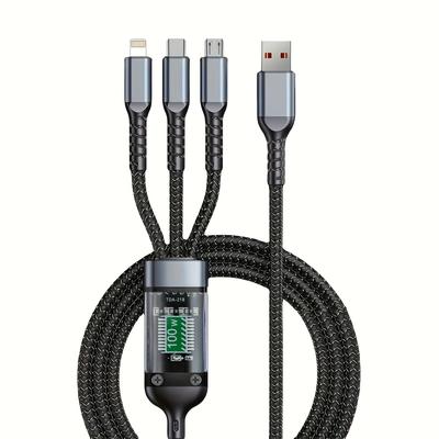 TEMU Binboom 100w Max Multi Charging Cable, 3in 1 Charger Cable Multiple Usb Fast Charging Cable Adapter Lightning/type C/micro Usb Ports, Universal For Iphone, Galaxy, Cell Phones And More Devices. Image