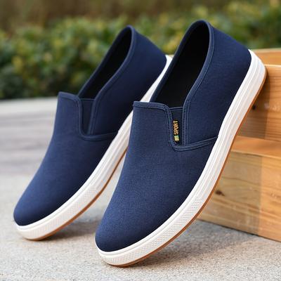 TEMU Men's Navy Blue Slip-on Sneakers - Casual Loafers With Elastic Side Strap, Non-slip Sole, Comfortable And Breathable For , Everyday Shoes|casual Slipon Shoes|fabric Upper Sneakers Image