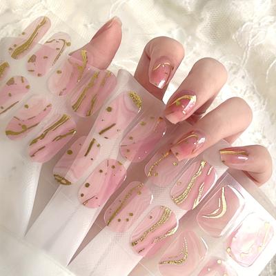 TEMU Fully Cured Gel Nail Strips French Style, 22 Blue Golden Dotted French Manicure Stickers, Long-lasting Waterproof Required With Scraper Included Image