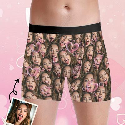 TEMU Custom Photo Men's Boxer Briefs - Personalized Face & , Ideal For Valentine's Day Or Anniversary Gift, High-stretch Polyester, Machine Washable, Unique Name Underwear Image