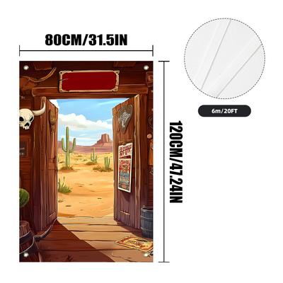 TEMU 2d Door Banner 1pc Wild West Polyester Door Cover - Decoration For All , No Electricity Needed, Ideal For Weddings, Birthdays, Retirements & Celebrations Image