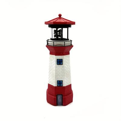 TEMU Solar Lighthouse Decoration 360 Degree Rotating Tower Decorative Resin Led Garden Lighthouse Ornament Yard Light-up Lighthouse Image