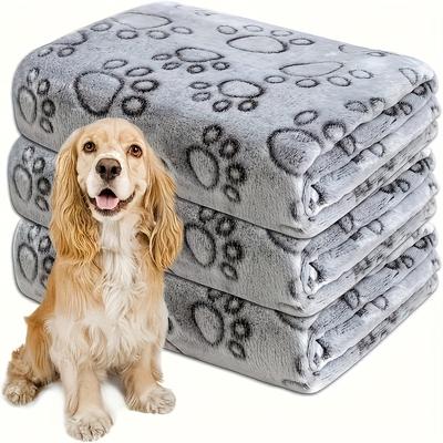 TEMU 3-pack Soft Fleece Pet Blankets With Paw - Cozy, Machine Washable, Gray - Small To Large Dogs And Cats, Pet Bedding | Cozy Pet Accessory | Soft Fleece Material, Dog Blanket Image