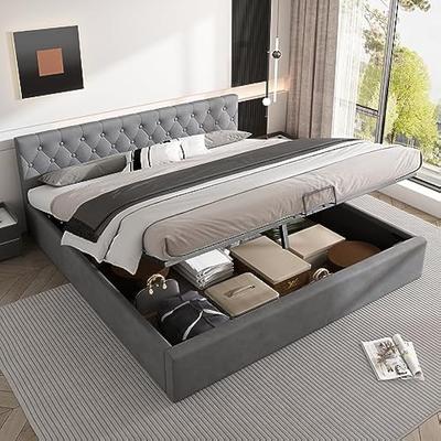 TEMU Ycz 180 X 200 -person Bed, Quilted Bed With Storage, Double Bed With Slatted Base, No Mattress, Grey Image
