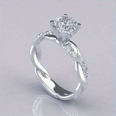 TEMU Elegant Luxury Engagement Ring For Women - Silvery Rose Golden Twisted Band With Sparkling Cubic Zirconia, Weddings And Special Occasions, April Birthstone, Size Adjustable Image