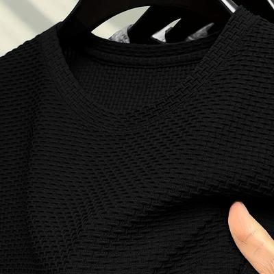 TEMU 1pc Men's Ice Silky Cooling Crew Neck T-shirt - Breathable, Moisture-wicking, Lightweight & Skin-friendly For Fitness, Casual Wear, And Outdoor Activities, Black Image