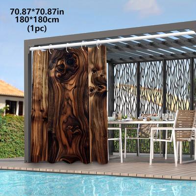 TEMU 1pc/2pcs Outdoor Hook Curtain, Fashionable High-end Wood Grain Pattern Sunshade Curtain For Patio, Garden, Porch, And Terrace Image
