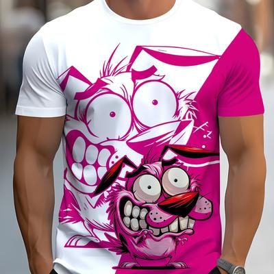 TEMU Men's 3d Cartoon Print T-shirt - Casual Round Neck Tee With Design, Soft Polyester Fabric, Machine Washable Image
