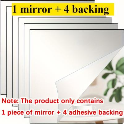 TEMU 5pcs Modern Acrylic Mirror Tiles - Glossy, Self-adhesive, Reusable Square Wall Decor Decals With Hd Soft Light For Bathroom, Table Centerpieces, And Wedding Decorations, Mirror Wall Deco Image