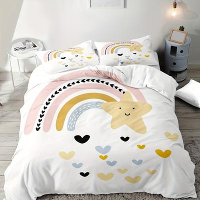 TEMU 2/3pcs Rainbow Pattern Printed Bedding, Suitable For Boys And Girls' Bedrooms, Machine Washable Image