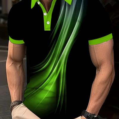 TEMU Plus Size Men's Golf T-shirt, Style Geometric Elements Short Sleeve Tennis Tees For Summer, Casual Trendy Tops For Males, Leisurewear For Big & Tall Guys Image