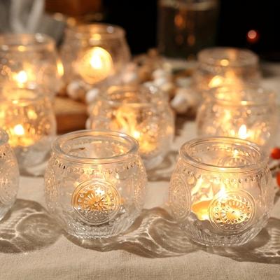TEMU 12 Clear Candle Stand Bulk - Clear Candle Stand Glass Tea Light Candle Stand, Clear For Wedding Thanksgiving, Festive Atmosphere Decoration, Home Decoration Thanksgiving Table Center Decoration Image