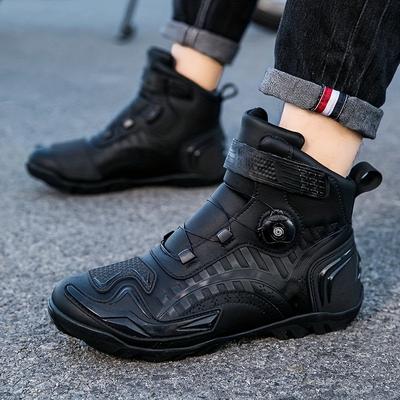 TEMU Men' Casual Motorcycle Boots With Magnetic Closure - Durable Synthetic & Rubber Sole, Comfortable Slip-resistant Design For Outdoor Hiking, Versatile Footwear, Hiking Boots Image