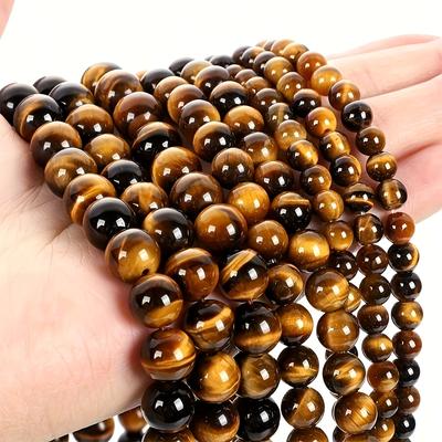 TEMU 1 Strand Natural Stone Eye Loose Beads 4-10mm Round Bohemian Polished Beads With Golden-brown Stripes & For Making Bracelets Necklaces Earrings, Beads For Jewelry Making Image