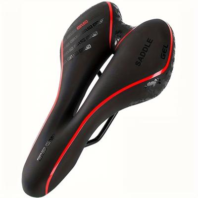 TEMU 1pc Ergonomic Gel Bike Seat - Unisex Soft Cycling For Mtb & Road Bikes, Black With Red/blue Accents, Comfortable Exercise Cushion For Men And Women, Cycling Accessories Image