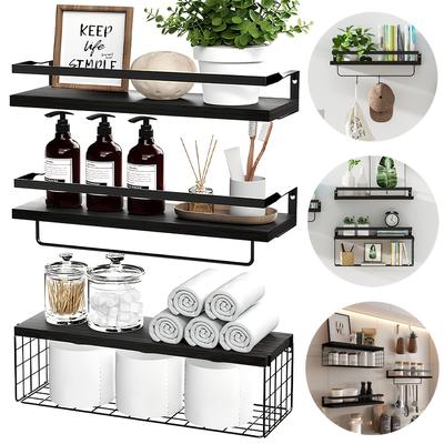 TEMU 3-tier Floating Shelf Set, Rustic Wooden Wall-mounted Storage Rack, Vintage Style, For Bathroom, Kitchen, Living Room, Wall-mounted Partition Decor Shelf, Floating Shelves Image