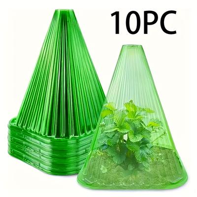 TEMU 10pcs Large Reusable Plant Covers, White, Transparent, Plastic, , Protects Plants From Birds, Frost, Snails, Etc., For Garden Protection Image