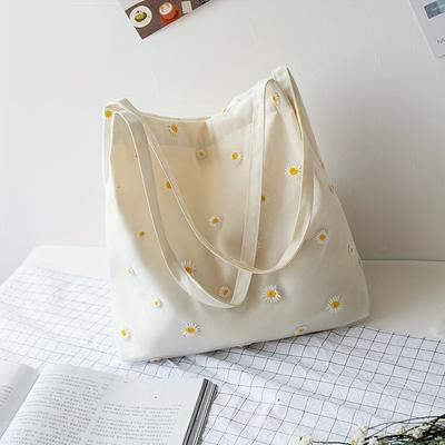 TEMU Women's Floral Pattern Tote Bag - Design, Zipper Closure, Canvas, Day, Weddings, And Gifts, Day Gift|floral Pattern Bag|zippered Bag, Cute Tote Bag Image