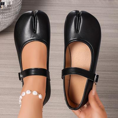 TEMU Women's Soft-soled -toe Flats - Lightweight Synthetic, Rubber Sole, Shoes, Black, Casual Footwear | Versatile Footwear | Comfortable Image