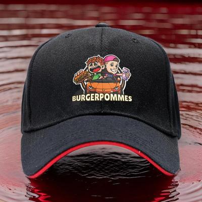 TEMU 1pc Adjustable Peaked Cap Trucker Hat With Unique Burgerpommes Print - Black, Comfortable & Lightweight, Street Style & , Outdoor Adventure Gear | Design | Lightweight Hat Image