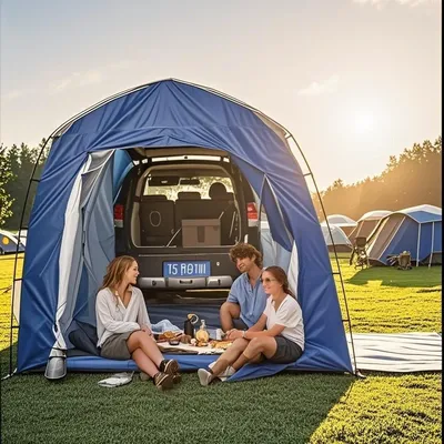 ​SUV Tailgate Tent with Floor & Big Doors - 4000mm Waterproof Car Camping Tent, 2-4 Person Quick-Install for Hiking & Fishing